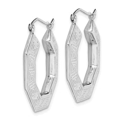 Rhodium-plated Sterling Silver Greek Key Hoop Earrings