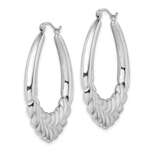 Rhodium-plated Sterling Silver Fancy Oval Hoop Earrings