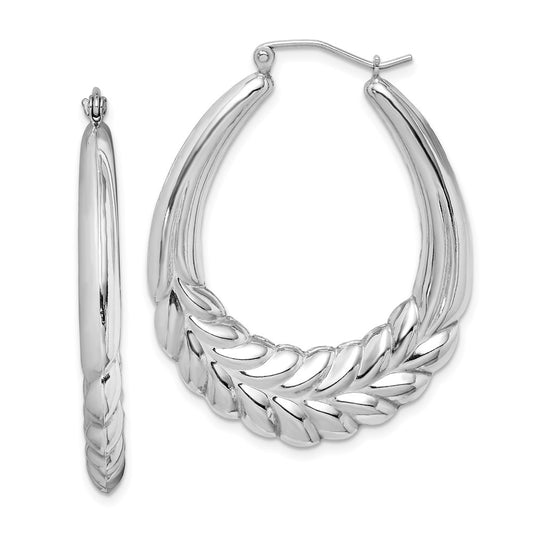 Rhodium-plated Sterling Silver Fancy Oval Hoop Earrings