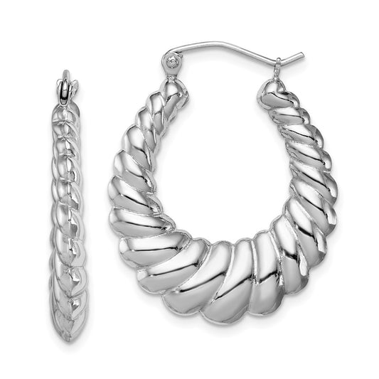 Rhodium-plated Sterling Silver Shrimp Hoop Earrings