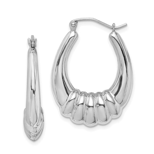 Rhodium-plated Sterling Silver Fancy Hoop Earrings