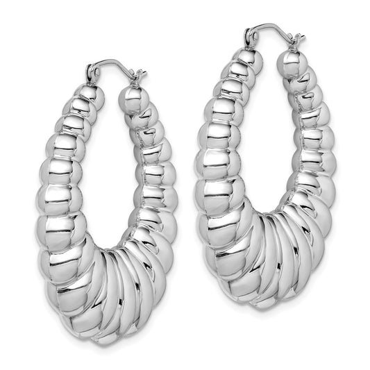 Rhodium-plated Sterling Silver Fancy Hoop Earrings