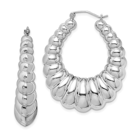 Rhodium-plated Sterling Silver Fancy Hoop Earrings