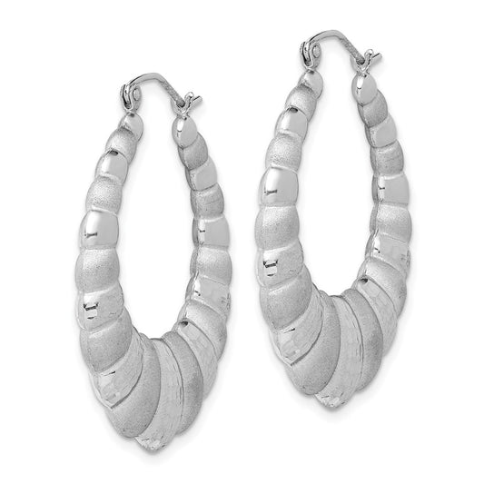 Rhodium-plated Sterling Silver Diamond-cut Scalloped Hoop Earrings