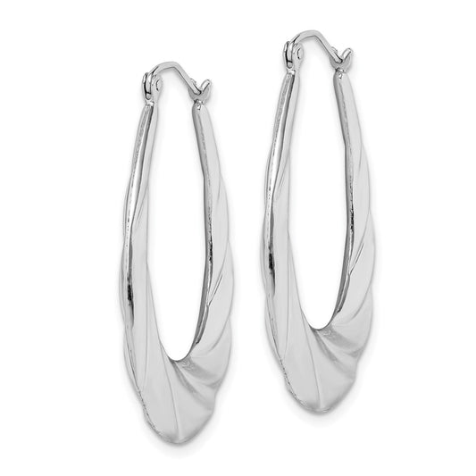 Rhodium-plated Sterling Silver Twisted Scalloped Hoop Earrings