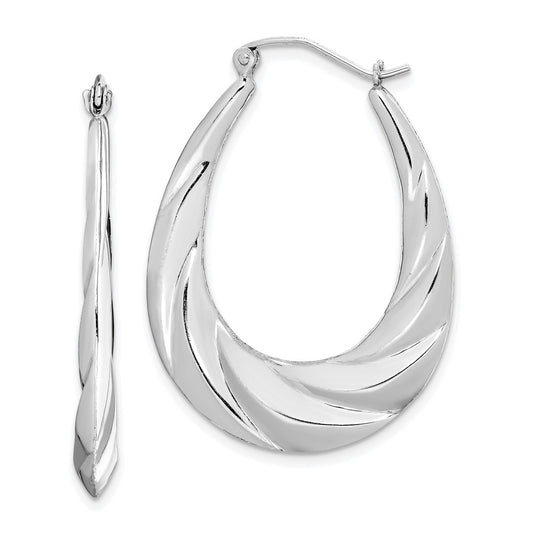 Rhodium-plated Sterling Silver Twisted Scalloped Hoop Earrings