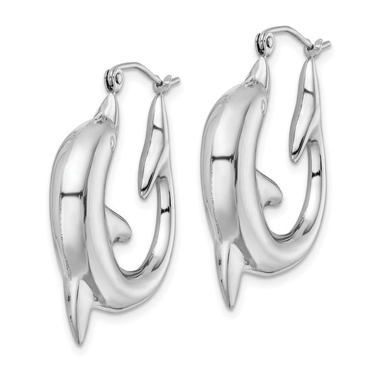 Rhodium-plated Sterling Silver Dolphin Hoop Earrings