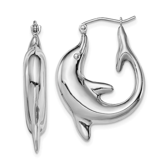 Rhodium-plated Sterling Silver Dolphin Hoop Earrings