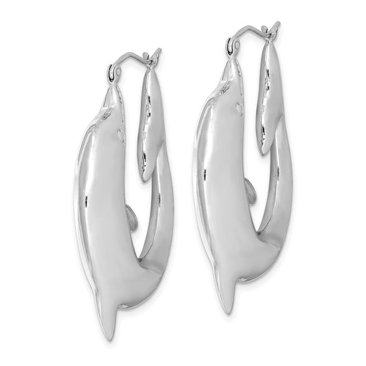 Rhodium-plated Sterling Silver Dolphin Hoop Earrings