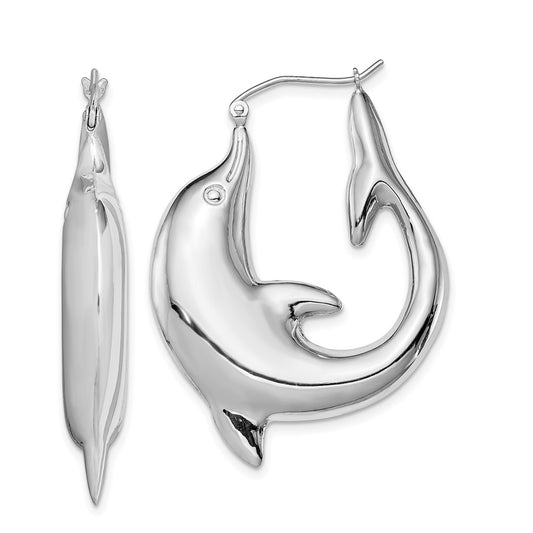 Rhodium-plated Sterling Silver Dolphin Hoop Earrings