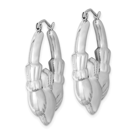 Rhodium-plated Sterling Silver Claddagh Hoop Earrings