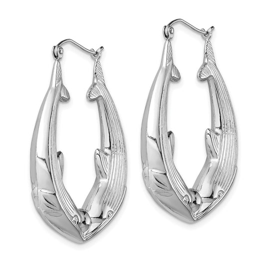 Rhodium-plated Sterling Silver Dolphin Hoop Earrings