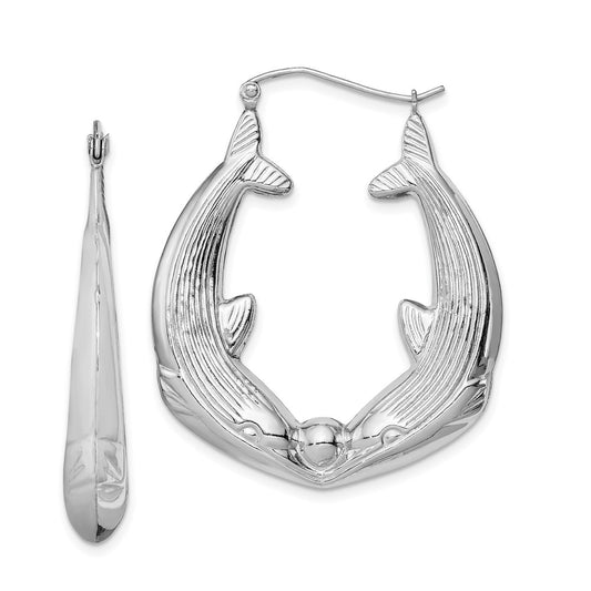 Rhodium-plated Sterling Silver Dolphin Hoop Earrings