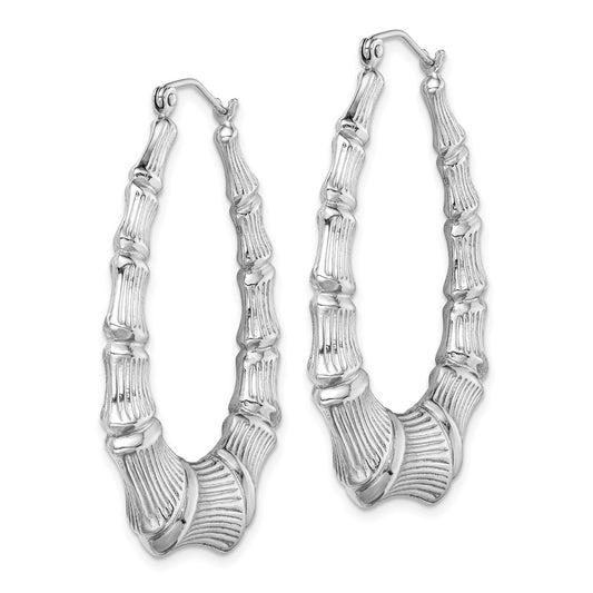 Rhodium-plated Sterling Silver Oval Bamboo Hoop Earrings