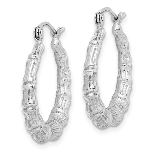 Rhodium-plated Sterling Silver Bamboo Hoop Earrings