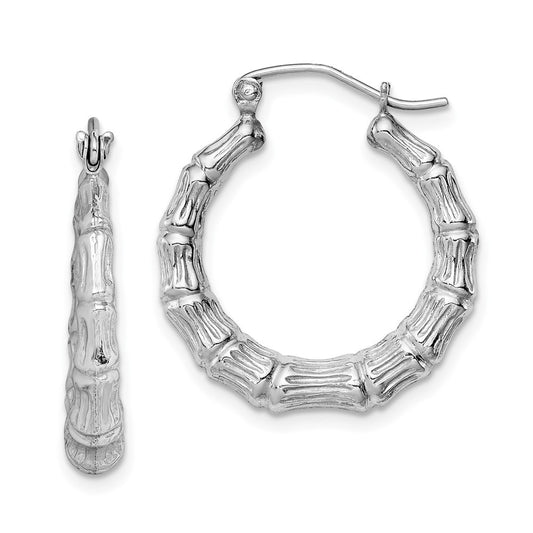 Rhodium-plated Sterling Silver Bamboo Hoop Earrings