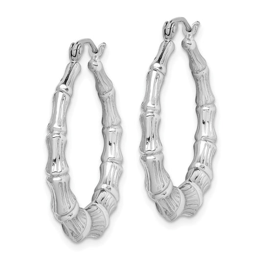 Rhodium-plated Sterling Silver Bamboo Hoop Earrings