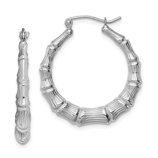 Rhodium-plated Sterling Silver Bamboo Hoop Earrings