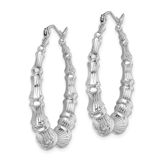 Rhodium-plated Sterling Silver Bamboo Hoop Earrings