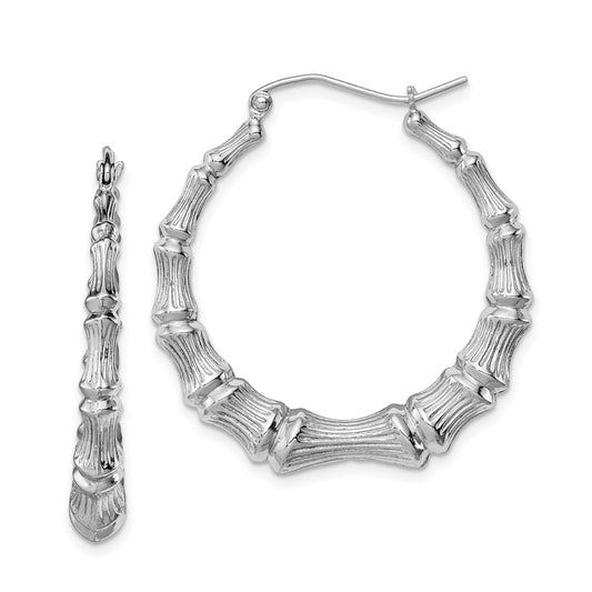 Rhodium-plated Sterling Silver Bamboo Hoop Earrings