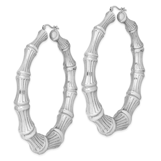 Rhodium-plated Sterling Silver Bamboo Hoop Earrings