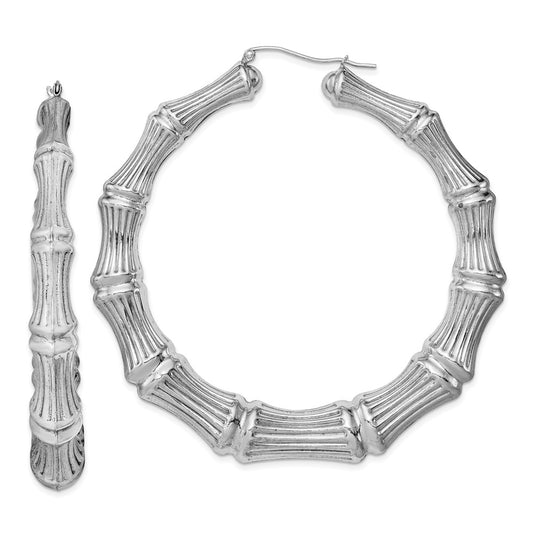 Rhodium-plated Sterling Silver Bamboo Hoop Earrings