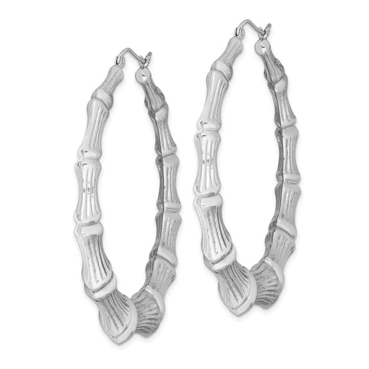 Rhodium-plated Sterling Silver Bamboo Hoop Earrings