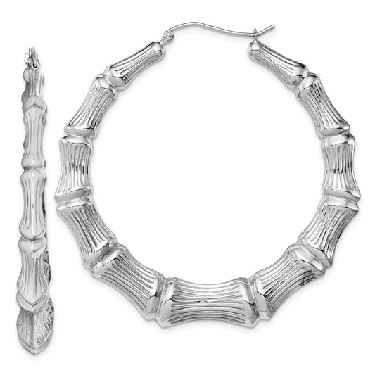 Rhodium-plated Sterling Silver Bamboo Hoop Earrings