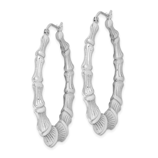 Rhodium-plated Sterling Silver Bamboo Hoop Earrings