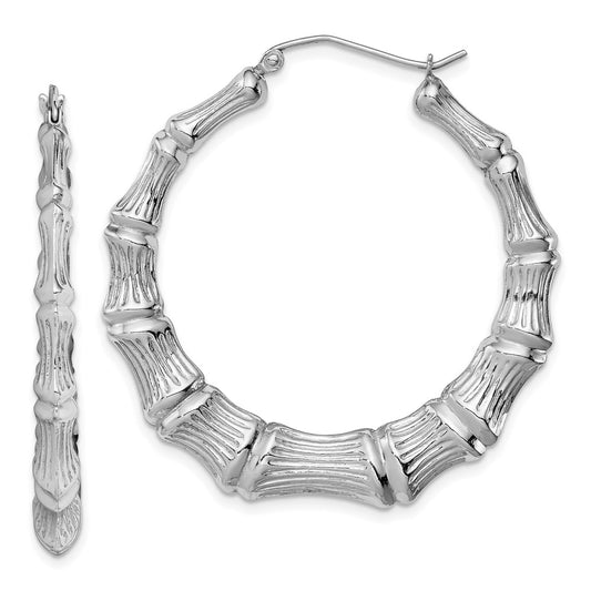 Rhodium-plated Sterling Silver Bamboo Hoop Earrings