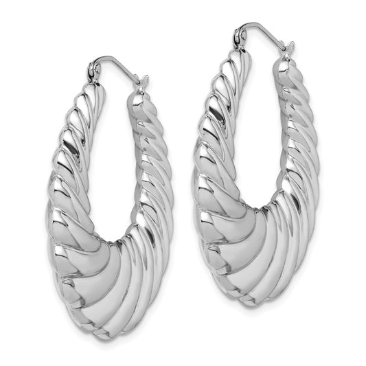 Rhodium-plated Sterling Silver Fancy Shrimp Hoop Earrings