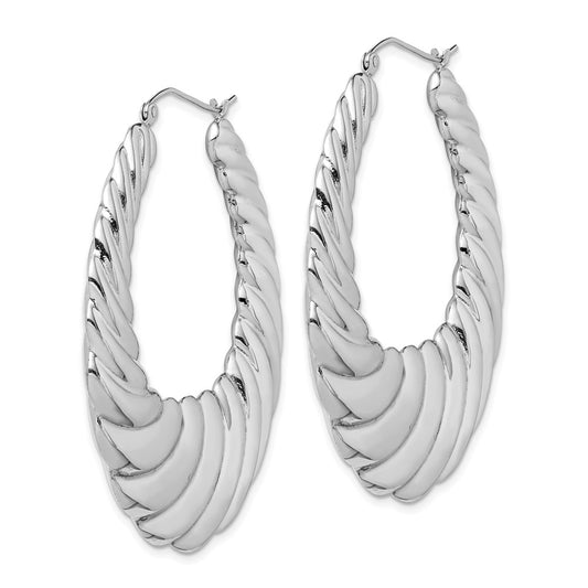 Rhodium-plated Sterling Silver Fancy Hoop Earrings