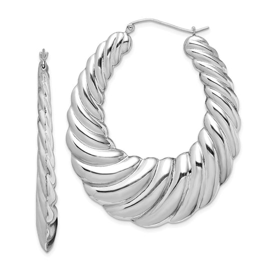 Rhodium-plated Sterling Silver Fancy Hoop Earrings