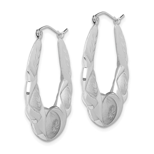 Rhodium-plated Sterling Silver Diamond-cut Scalloped Hoop Earrings