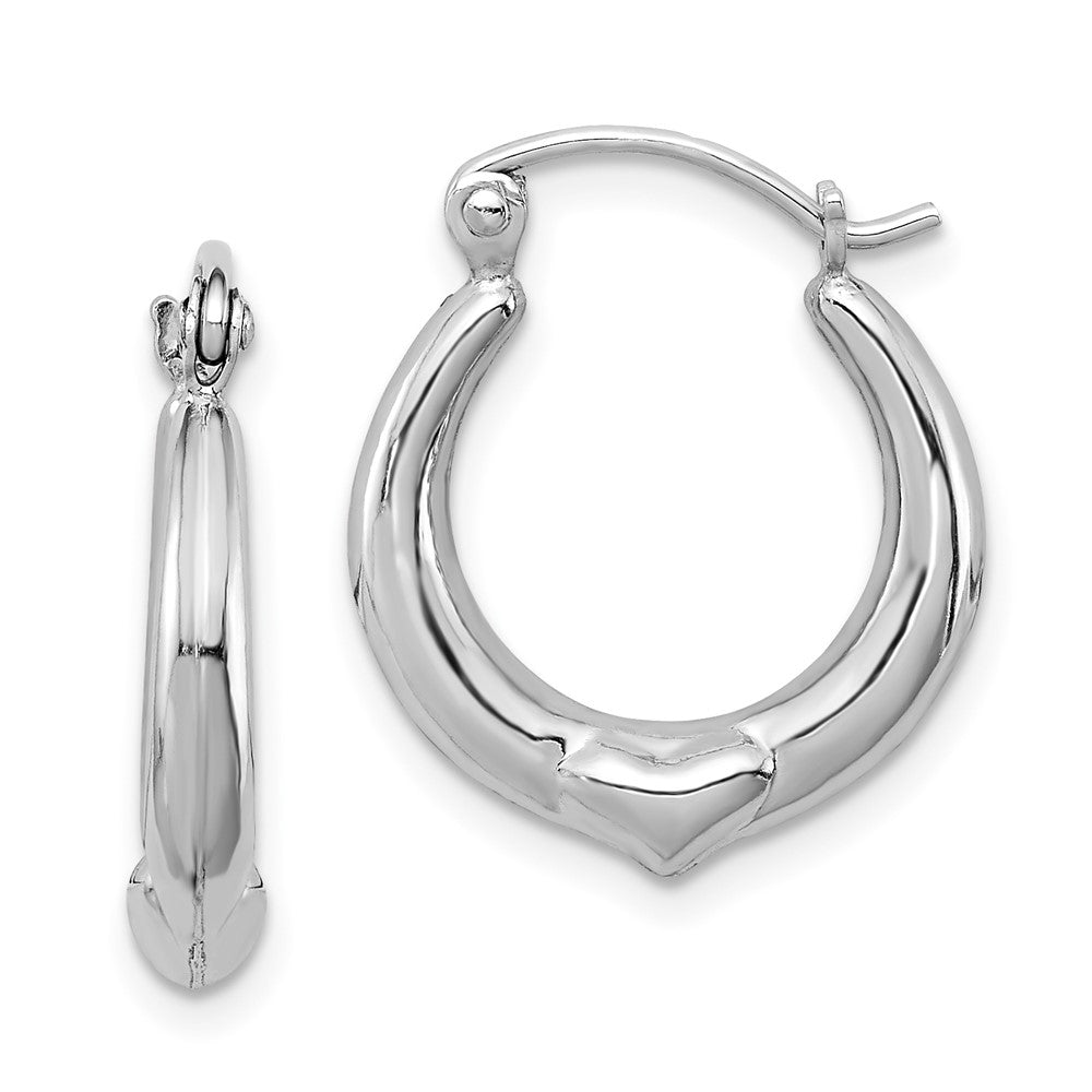 Rhodium-plated Sterling Silver Heart Hoop Earrings