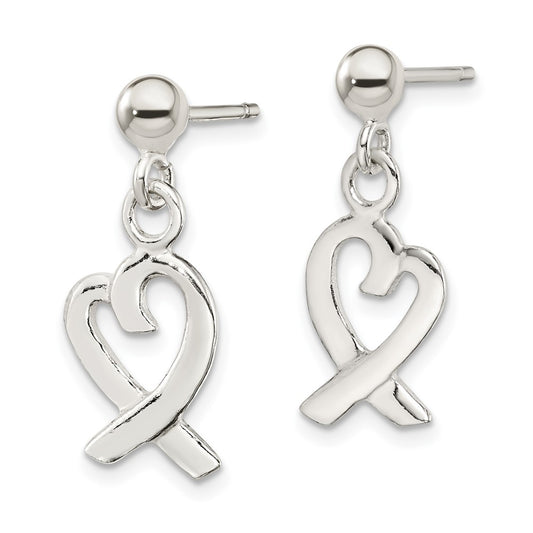 Sterling Silver Heart Dangle Post Earrings