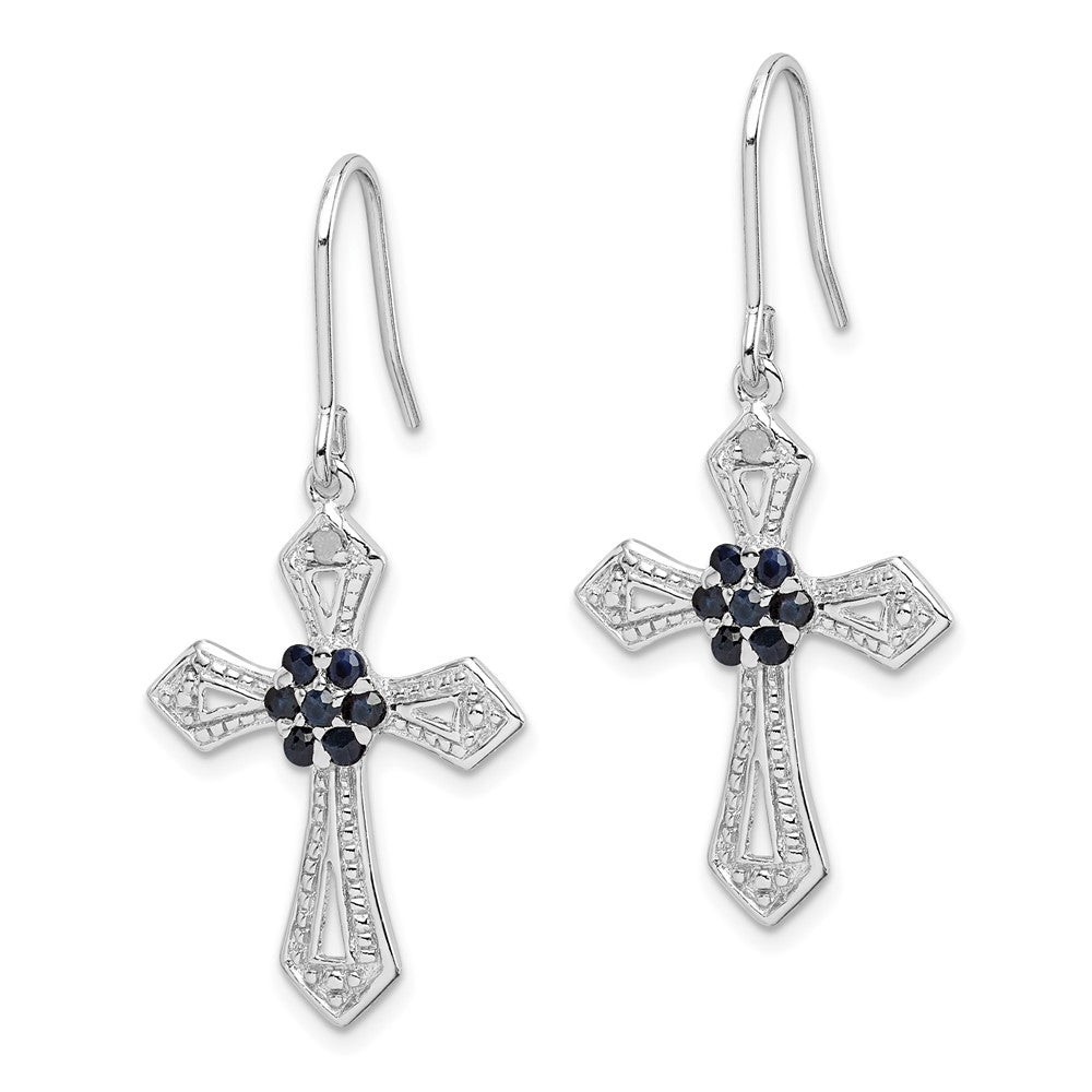 Rhodium-plated Sterling Silver Diamond Accent Cross Earrings