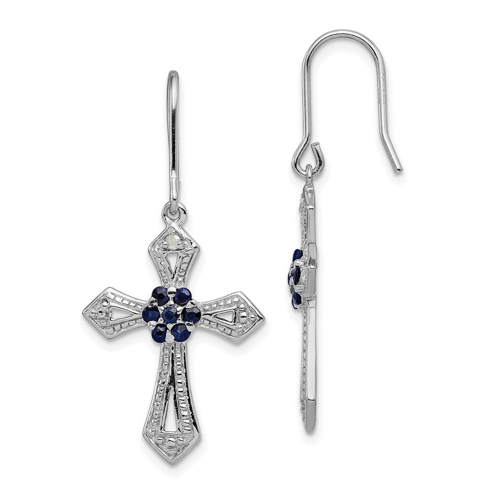 Rhodium-plated Sterling Silver Diamond Accent Cross Earrings