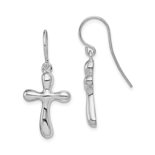 Rhodium-plated Sterling Silver Cross Earrings