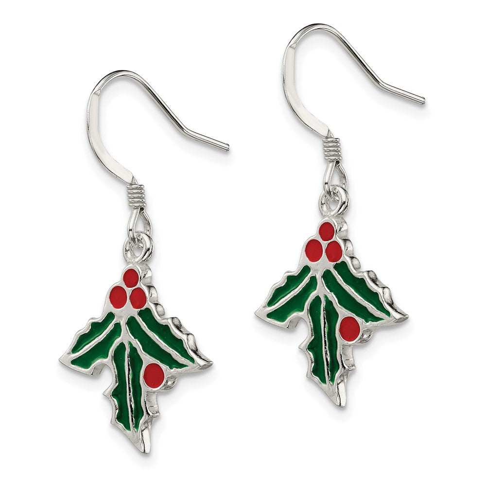 Sterling Silver Enameled Holly Earrings