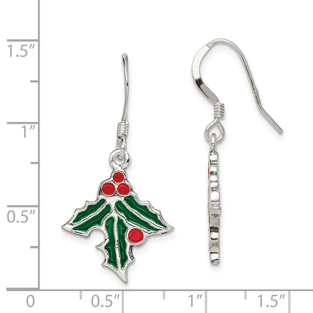 Sterling Silver Enameled Holly Earrings