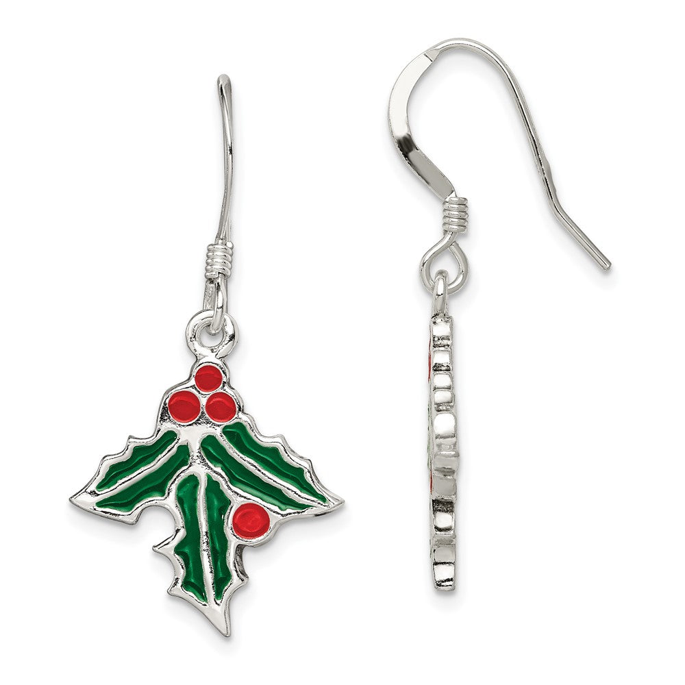 Sterling Silver Enameled Holly Earrings