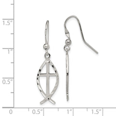 Sterling Silver Diamond-cut Cross with Fish Earrings