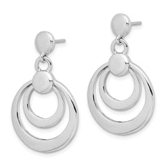 Rhodium-plated Sterling Silver Double Circle Dangle Post Earrings