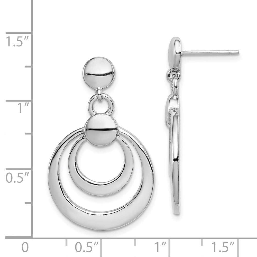 Rhodium-plated Sterling Silver Double Circle Dangle Post Earrings