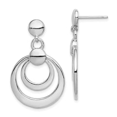 Rhodium-plated Sterling Silver Double Circle Dangle Post Earrings