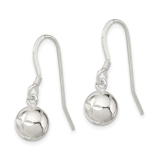 Sterling Silver 8mm Diamond-cut Bead Dangle Earrings