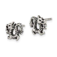 Sterling Silver Antiqued Dragon Post Earrings