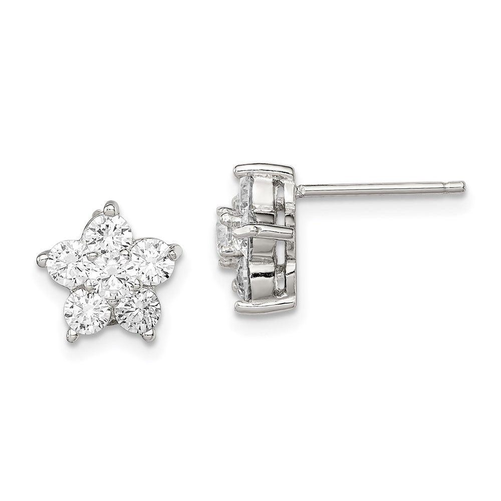 Sterling Silver CZ Flower Post Earrings