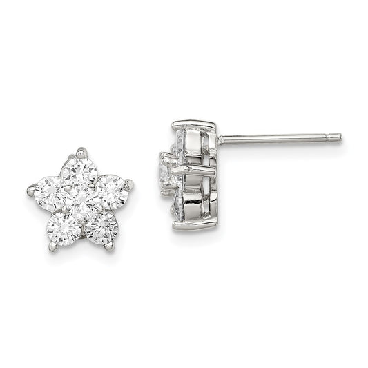 Sterling Silver CZ Flower Post Earrings